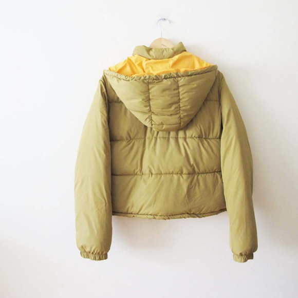 Anthropologie Pilcro Utility Puffer Jacket M Mustard Yellow Hooded Crop - Picture 4 of 6